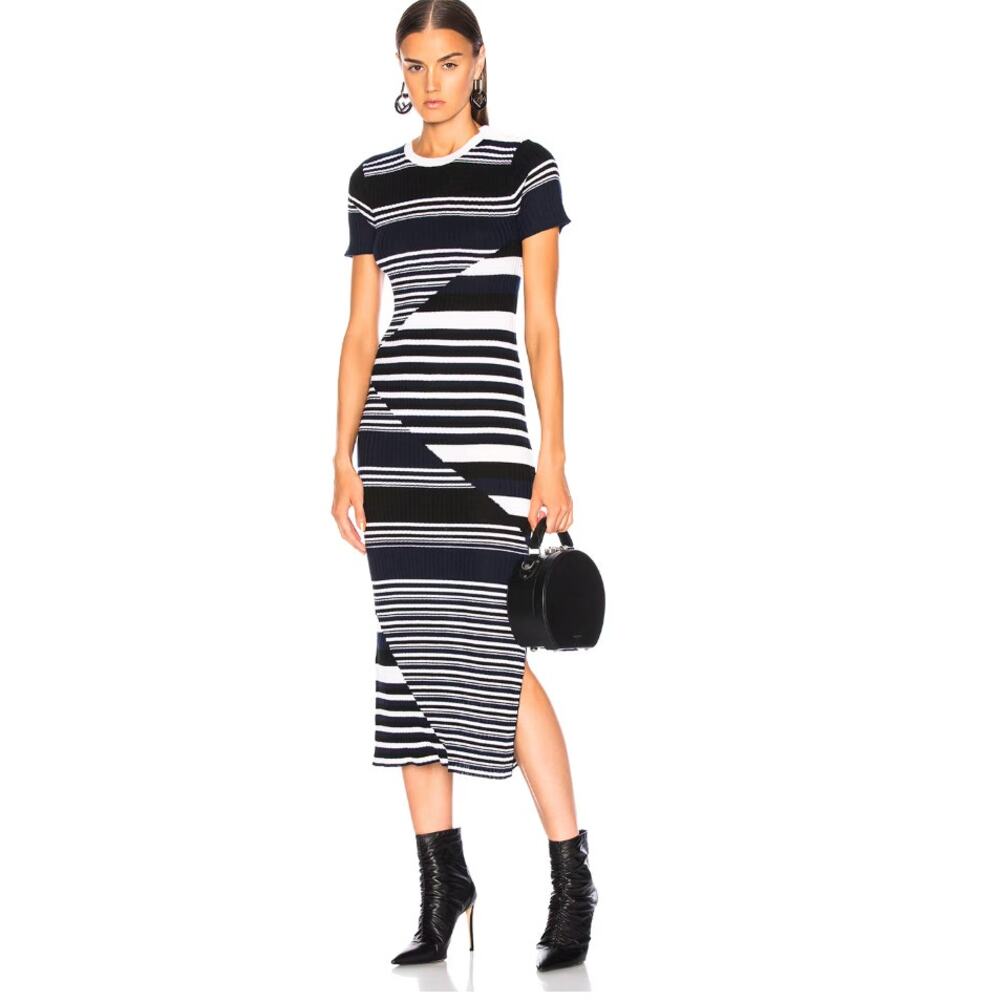 Equipment Dewey Sweater Midi Dress Blue Stripe Womens Large Wool